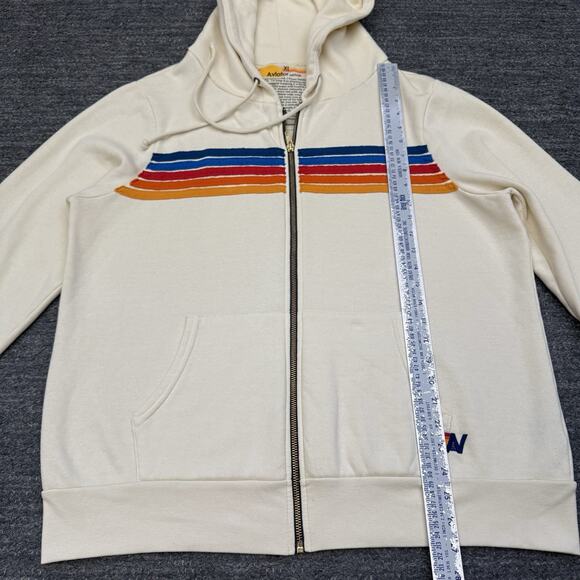 Aviator Nation Five Stripe Rainbow Hoodie Full Zip XL Unisex Vintage White - Picture 7 of 11